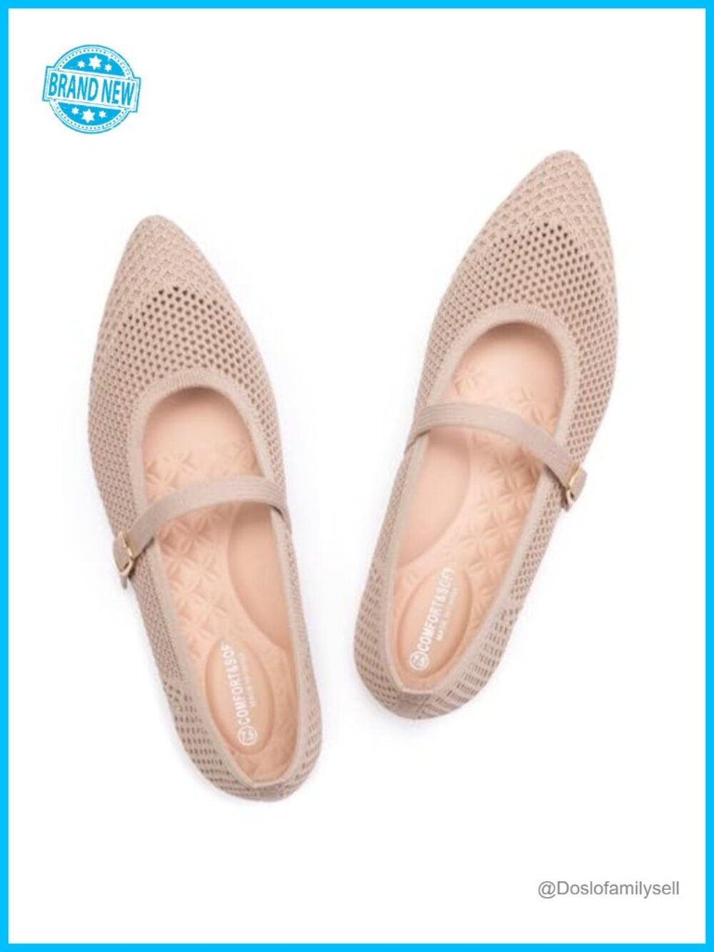 Women's Mesh Knit Mary Jane Flats Pointed Toe Adjustable Strap Walker